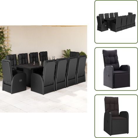 Cojines para sillas - vidaXL Set de comedor jardín 11 pzas con cojines ratán sintético negro - Muebles de exterior