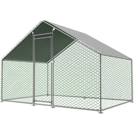 CHICFURN Recinto per galline 3x2x2 m in metallo argento con tetto in PE impermeabile e serratura (1/5)