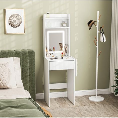 Tocador con espejo LED plegable blanco OKMYHOME (1/4)