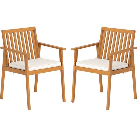2 Chaises de Jardin, Chaises d'Extérieur en Bois d'Acacia avec Coussin Rembourré Amovible, Accoudoirs, Charge 180 kg, Mobilier de Bistrot, Naturel (1/5)