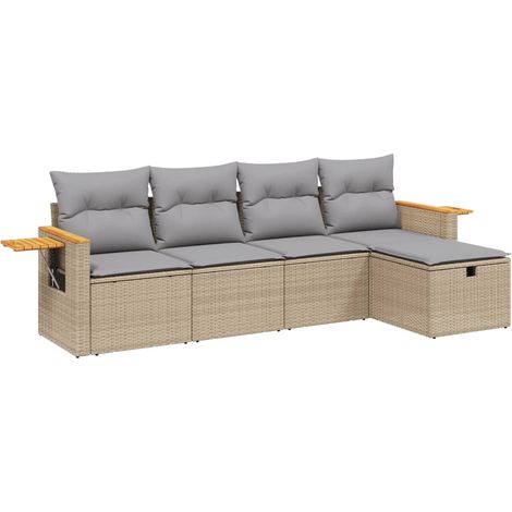 Maison Exclusive - Set Divano da Giardino 5 pz con Cuscini Beige Misto Polyrattan (1/4)