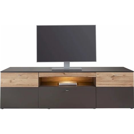 Meuble TV 210 cm 2 portes 1 tiroir décor chêne et gris - MARBELLA (1/5)