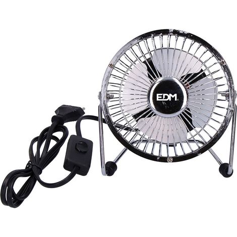 Mini ventilateur de bureau industriel couleur Chrome puissance 15w pales ø10x15cm EDM (1/4)