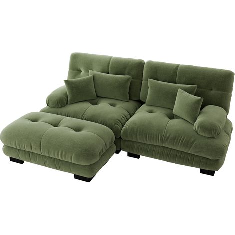 ELVMI Sofá de esquina Convertible 4 Plazas con Otomanas, Cojines Lumbar y Decorativos, en Chenilla Verde 220 × 145 × 81 cm (1/5)