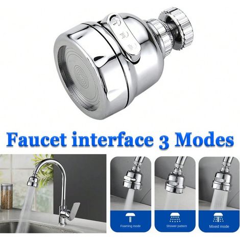 1 pièce, aérateur de robinet de cuisine à 3 modes, rallonge anti-éclaboussures pour robinet d'évier, tête de pulvérisateur de robinet rotative à 360°, robinet anti-éclaboussures, douchette (1/4)
