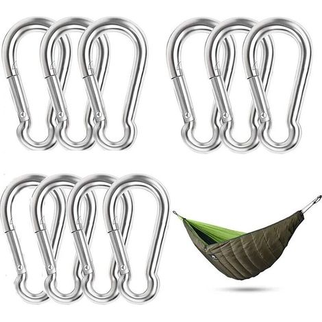 10 pezzi di moschettoni in acciaio inossidabile, impermeabili, resistenti alla ruggine, durevoli per sport, amache, pesca, altalene, campeggio, casa, giardinaggio, decorazione (1/5)