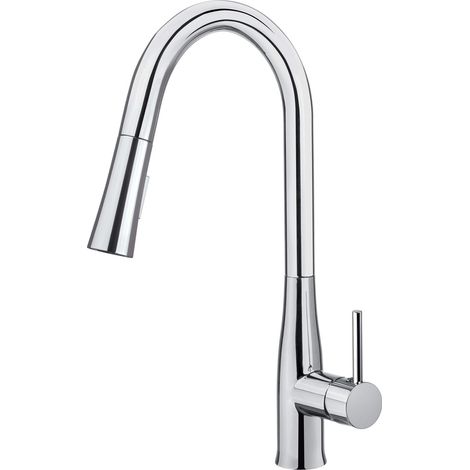Mitigeur de cuisine en laiton avec bec extractible et 2 jets, finition chromée - Lukvo