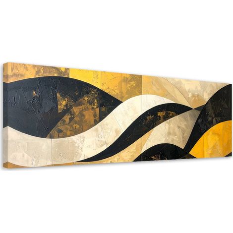 Stampe su Tela, Astrattismo linee forme giallo nero oro, 90x30 (1/5)