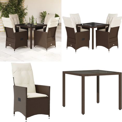 5-tlg. Garten-Essgruppe mit Kissen Braun Poly Rattan - Gartenmöbel Set - Outdoor Möbel - Lounge Sessel - Relaxsessel - Gartentisch - Home & Living (1/5)