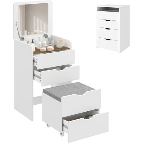 Beyamis 3-en-1 Maquillage de la station Miroir pliant, Tabouret, Blanc (1/5)
