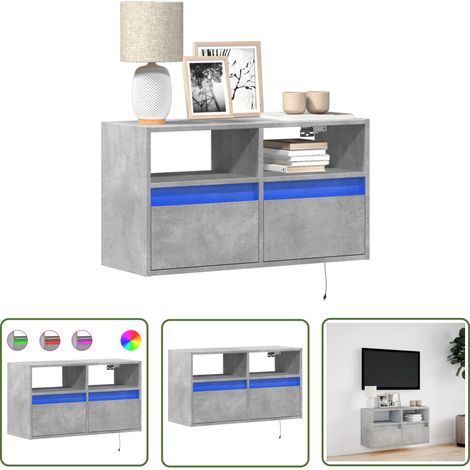vidaXL TV-Wandschrank mit LED-Beleuchtung Betongrau 80x31x45 cm (1/5)