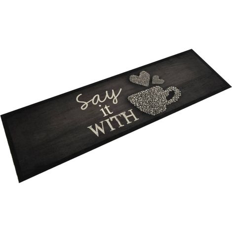 Tapis de cuisine lavable-Tapis de salon-Tapis Chambre imprimé tasse noir 45x150 cm velours 937309 (1/5)