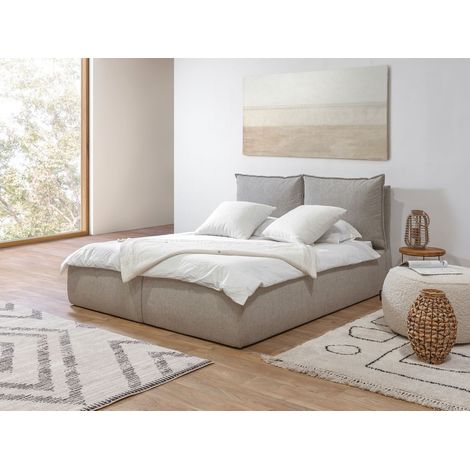 BOBOCHIC - Lit coffre GARANCE avec tête de lit effet oreiller 180x200 Beige (1/5)