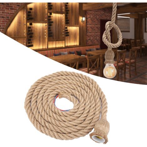 Support de lampe pendentif vintage en corde de chanvre de 2m, douille E27, 85-265V (1 support) (1/5)