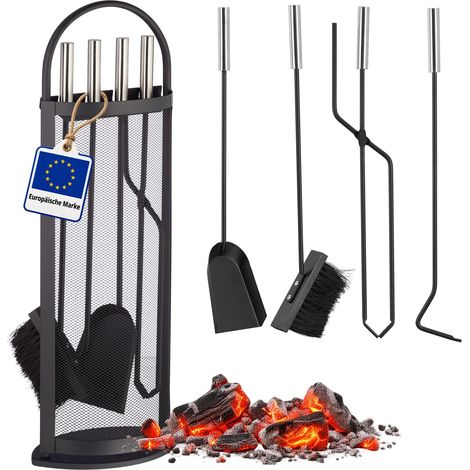 Relaxdays Set de Utensilios de Chimenea Elegante, Acero-Acero Inoxidable, Negro, 66 x 23 x 15 cm, 5 Unidades