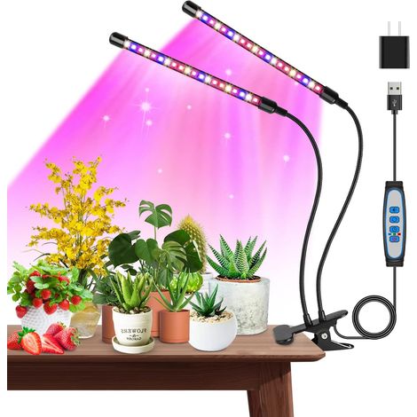 2 Heads 40 LEDs Full Spectrum Grow Light for Indoor Plants with Timer 6/12/16H (460nm/660nm/3000K) (1/5)