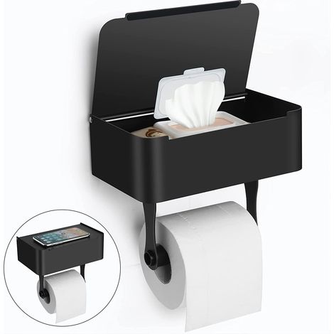 Wandmontierter Toilettenpapierhalter aus Edelstahl – Ablage für Feuchttücher – Montage per Kleben oder Schrauben – Korrosionsbeständig – SUS304 (1/5)