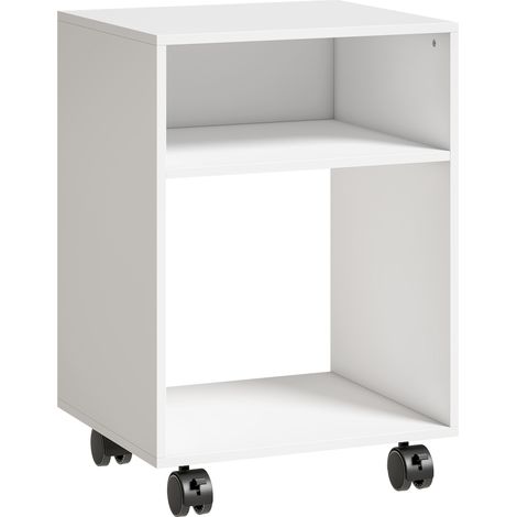 Mobile Porta Stampante 40x35x55 cm con Ruote a Freno e 2 Scomparti Aperti in Legno Bianco (1/5)