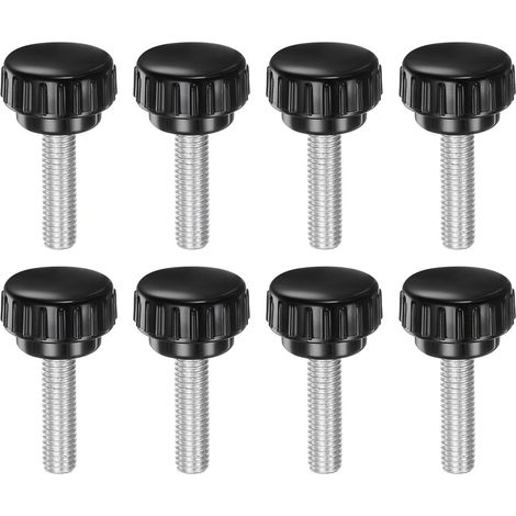 8Pcs Boutons de Serrage Cannelés M8 x 30mm Métrique en Acier au Carbone Zingué Mâle à Vis à Pouce Sur Tête Ronde en Plastique de 25mm Boulon à Main Fileté Boutons d'Étude Noirs (1/5)
