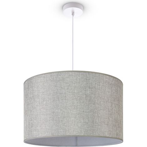 Paco Home Lámpara De Suspensión Salón Lámpara De Techo Pantalla De Tela Monocolor Gris (Ø45,5 cm), Lámpara colgante-Blanco - Tipo 1