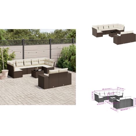 The Living Store 10-tlg. Garten-Sofagarnitur mit Kissen Braun Poly Rattan - Gartentisch (1/3)