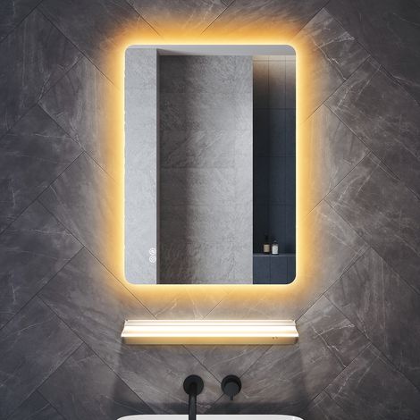 SONNI Antibeschlag Badspiegel Badezimmerspiegel mit Beleuchtung Ablage, Wandspiegel 3 Einstellbare Lichtfarben und IP44 Energiesparend 70x50cm