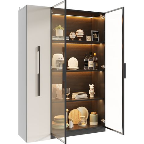 ELVMI Vetrina con 1 Anta in Vetro, 1 Modulo Laterale e LED per Soggiorno o Sala da Pranzo in MDF 110,5×35×160 cm Nero (1/5)