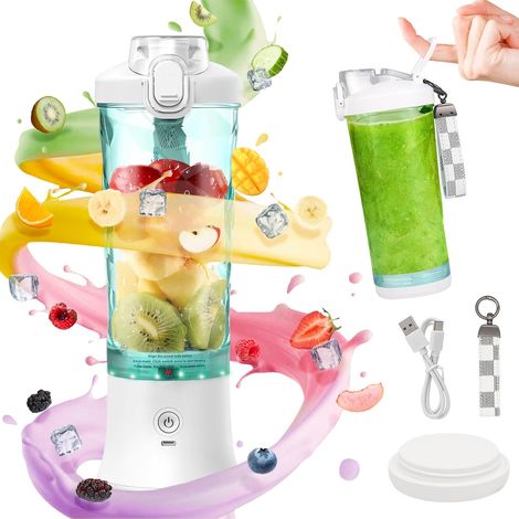 Frullatore portatile da 600 ml, ideale per preparare frullati ovunque, con 6 lame e ricarica USB, perfetto per palestra, ufficio e viaggi (bianco) (1/5)
