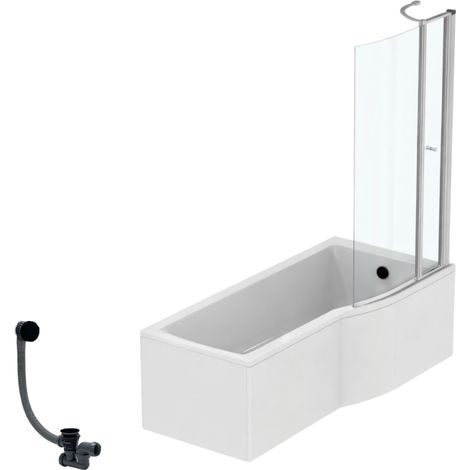 Pack baignoire bain douche 170 x 80 cm droite IDEAL STANDARD Connect Air + tablier + pare bain avec volet + vidage Noir mat