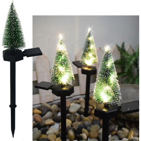GARRYFIZH Décorations de sapin de Noël à énergie solaire, inserts pour sapin de Noël, éclairage paysager LED pour terrasse et jardin, 1 sapin de Noël avec 6 lumières LED blanc chaud, IP55