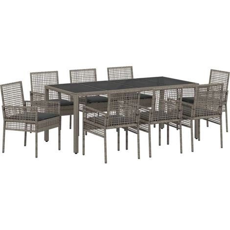 Maison Exclusive - Garten Essgruppe 9 pcs Grau Poly-Rattan