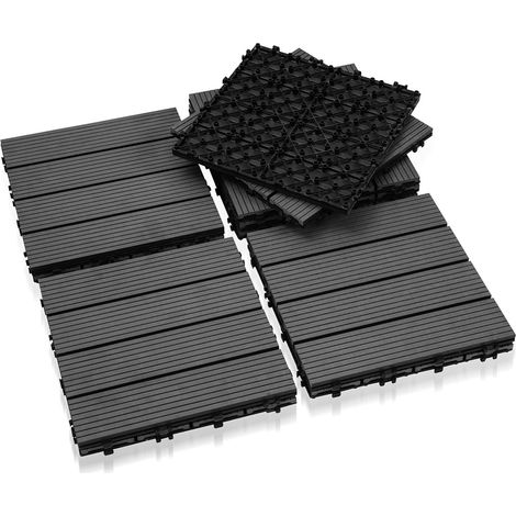Wolketon Dalle de terrasse 33 pièces Dalles clipsables en bois Revêtement Carrelage 30 x 30 pour jardin terrasse, anthracite