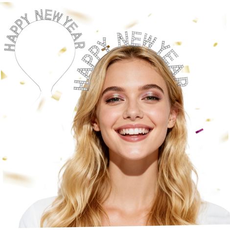New Year Headband with Crystal Letters, Silver Zinc Alloy (1/5)