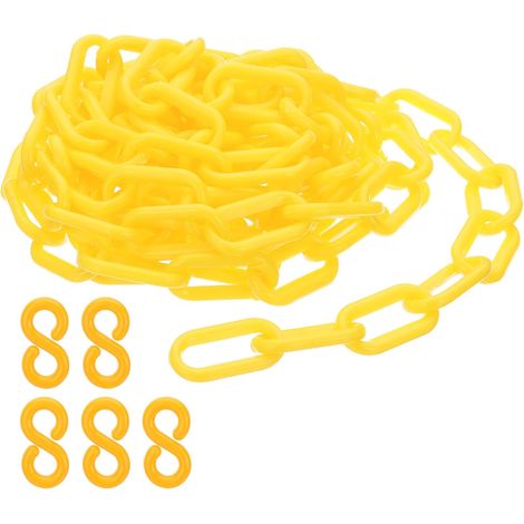 Maillons de chaîne en plastique, Chaînes de sécurité de 10 pieds, en plastique jaune pour barrières, contrôle de foule, files d'attente, parkings, clôtures, portails (1/5)