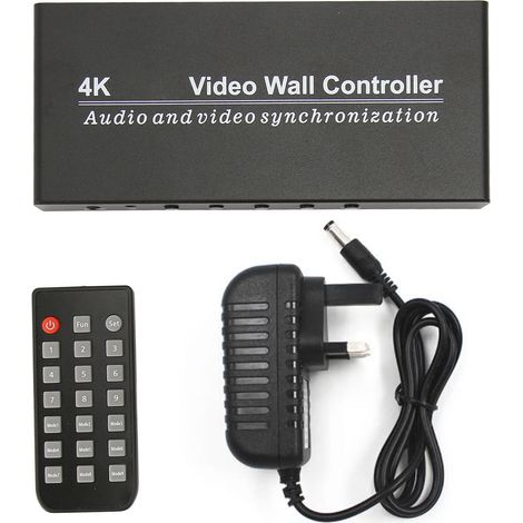 Processeur mural vidéo 4K 30Hz, 1 entrée 4 sorties, 9 modes HDMI, contrôleur vidéo avec télécommande, alimentation 100-240V prise UK. (1/5)