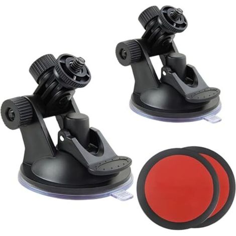 2 Pièces Fixation Ventouse Caméra Surveillance, Support Caméra Ventouse, 2 Disques Fixation Adhésifs Tableau Bord, Réglable à 180, Support de Fixation Murale Intérieure Extérieure (Noir) (1/5)