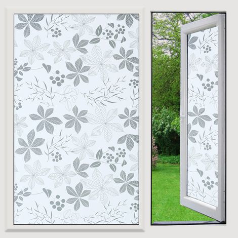 Film de fenêtre antistatique, film de confidentialité opaque, résistant aux UV, film décoratif avec motif de feuilles sur fond blanc, adapté au salon, à la cuisine et au bureau, 45 × 300 cm (1/5)