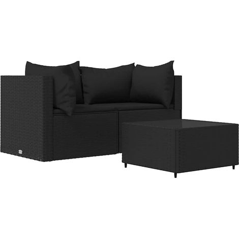 Maison Exclusive - 3-tlg. Garten-Lounge-Set mit Kissen Schwarz Po