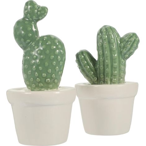 2 Pièces Décoration Cactus en Porcelaine Ornement de Cactus Forme Cartoon Vert, Pratique à Utiliser, Effet Décoratif, pour Salon et Jardin (1/5)