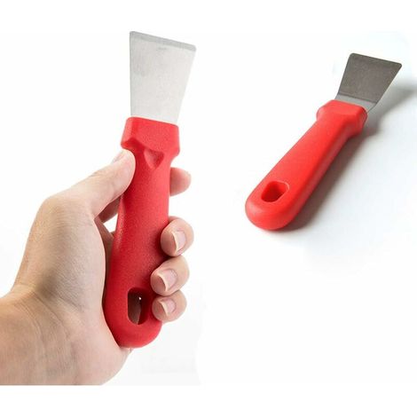DEESSE SHOP - Grattoir de nettoyage, ustensiles de nettoyage pour fours, cuisinières, plaques à induction, grattoir en acier inoxydable, multi-cuisine en plastique, rouge, 2 pièces (version droite + v (1/5)