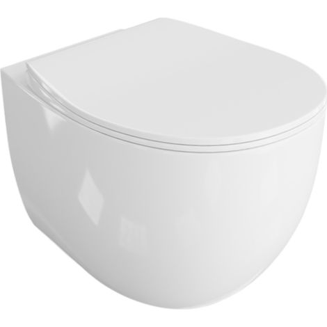 LAVITA Mondo WC suspendu L'abattant de WC à chute lente WC suspendu sans bord WC 375x500x380 cm blanc brillant