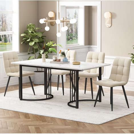 5-teiliges Tisch- und Stuhlset, Tisch 140 x 80 cm, weiß HAVRYA (1/5)