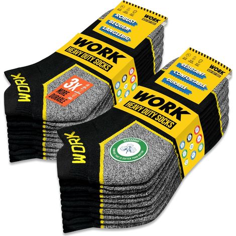 10 Pairs Socquettes de travail noires homme Technologie d’évacuation de l’humidité Semelle ultra douce et coussinée Talon et pointe renforcés WORK Socks Lot de 10 paires (1/5)