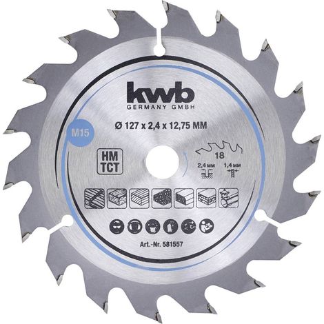 Lame de scie circulaire 127mm 18 dents – 581557 – Pour bois dur et aggloméré – Coupe nette et rapide – Ø alésage 12,75mm – KWB (1/5)