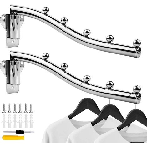 Lot de 2 supports muraux pour vêtements, pliables et rotatifs, avec vis d'expansion et tournevis, adaptés à la salle de bain, au balcon et au placard.
