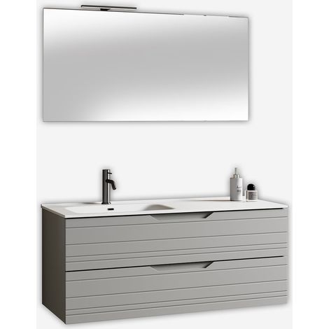 Hängender Badmöbel-Set mit Waschbecken und Spiegel Solmira SX - Grau