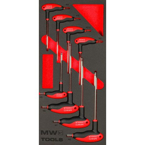 Jeu de clés allen avec manche-T 2-8 mm 8 pièces module en mousse pour servante d'atelier MW Tools MWTHEX8