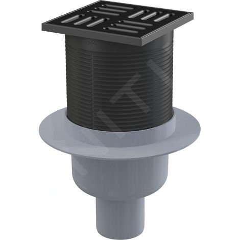 Alca - Siphon de sol, droit 11x11 cm, diamètre 5 cm, combiné avec un obturateur d'odeurs SMART, acier inoxydable noir mat/plastique APV32BLACK (1/2)