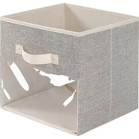 Stoffwürfel-Aufbewahrungsbox, transparente Aufbewahrungsbox, cremeweiß (1/5)