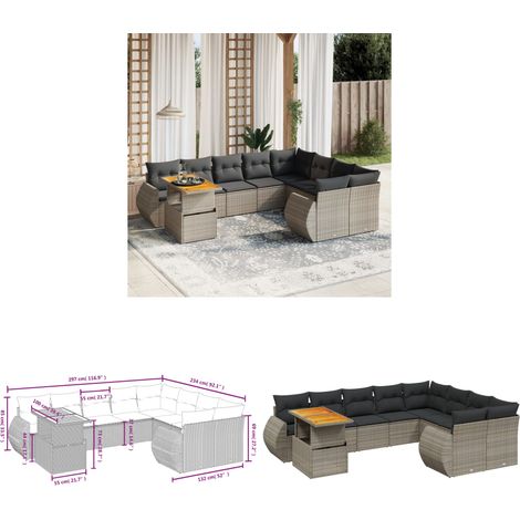 Salon de jardin avec coussins 10 pcs gris résine tressée - Ensemble Salon De Jardin - Meuble Extérieur - Résine Tressée - Rotin Synthétique - Table Extensible - Home & Living (1/3)